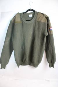 lot 68 image: Dutch Military Green Wool Sweater with Epaulettes and Flag Patch