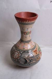 lot 89 image: Handcrafted Decorative Terracotta Vase with Colorful Patterns