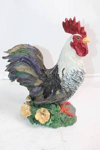 lot 119 image: Colorful Rooster Figurine Statue with Floral Base