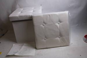 lot 121 image: White Foldable Storage Ottoman with Cushion
