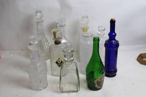 lot 129 image: Collection of 9 Vintage Glass Decanters and Bottles