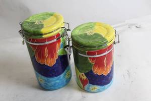 lot 139 image: Set of 2 Colorful Ceramic Storage Canisters with Floral Design