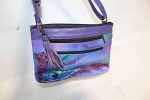 Anuschka Handpainted Leather Crossbody Bag with Floral and Peacock Design