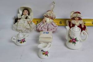 lot 209 image: Collection of Porcelain Miniature Tea Set and Victorian Dolls