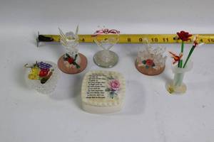lot 216 image: Set of 6 Ornamental Glass Figurines with Floral and Fruit Designs