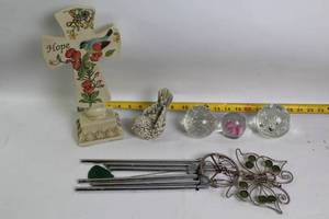 lot 218 image: Decorative Collection Cross Statue, Bird Figurine, and Glass Paperweights