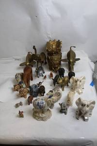 lot 285 image: Collection of 30 Assorted Elephant Figurines and Vintage Brass Trinkets