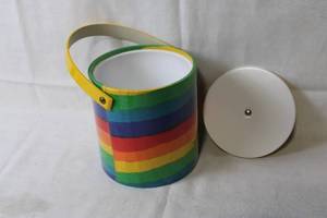 lot 7 image: Vintage Tin Ice Bucket with Rainbow Design and Yellow Handle
