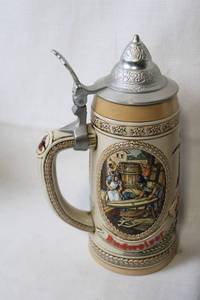 Set of 2 Limited Edition Budweiser Ceramic Steins with Pewter Lids