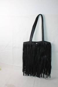 lot 46 image: Black Fringe Handbag with Interior Pocket