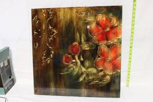 lot 70 image: Floral Embossed Metal Wall Art - 24 Square Decorative Piece