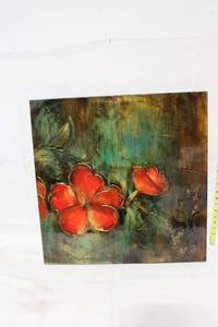 lot 71 image: Decorative Wall Art with Red Floral Design