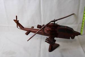 lot 84 image: Handcrafted Wooden Helicopter Model with Detailed Features