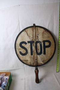 lot 91 image: Vintage Wooden Stop Sign Paddle with Handle