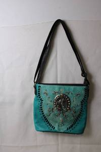 lot 109 image: Turquoise Crossbody Bag with Ornate Horse Design