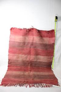 lot 125 image: Large Handwoven Rustic Red Area Rug with Fringe Edges