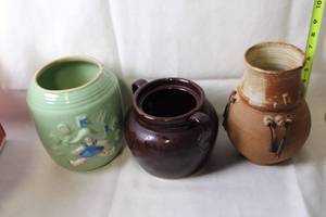 lot 141 image: Collection of 3 Vintage Ceramic Cookie Jars Brown, Green, and Rustic
