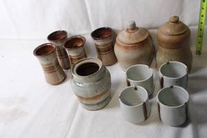 lot 142 image: Rustic Pottery Collection Cups, Jars, and Jugs Set