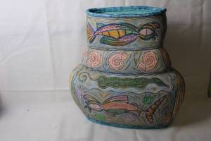 lot 144 image: Handcrafted Ceramic Vase with Colorful Marine Life Design