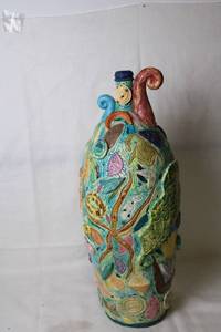 lot 145 image: Colorful Handcrafted Ceramic Vase with Textured Design