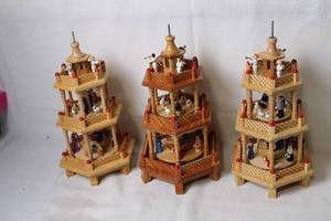 lot 146 image: Set of 3 Wooden Christmas Pyramid Carousel Ornaments