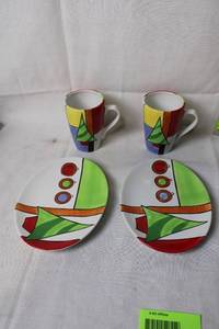 lot 152 image: Colorful Geometric Design Mug and Plate Set
