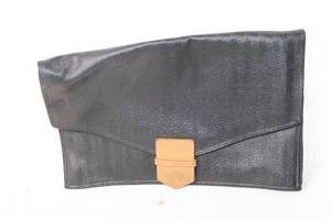 lot 156 image: Vintage Black Leather Envelope Clutch with Snap Closure