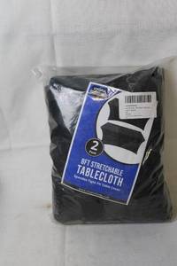 lot 177 image: 2-Pack 8ft Stretchable Tablecloths, Spandex Tight Fit Table Cover - Black