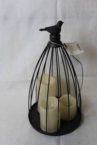 lot 191 image: 16in Bird Cage with LED Candles Decor