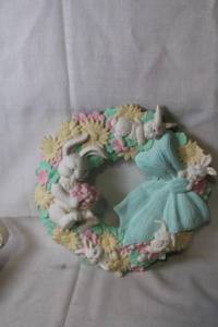 lot 216 image: Hand-Painted Decorative Wreath with Bunny and Floral Design