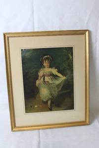 lot 230 image: Framed Vintage Portrait Print of Young Girl
