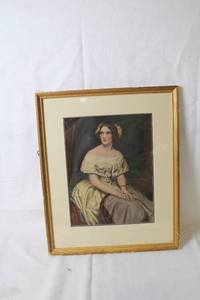 lot 233 image: Framed Vintage Portrait Painting of a Woman in Yellow Dress