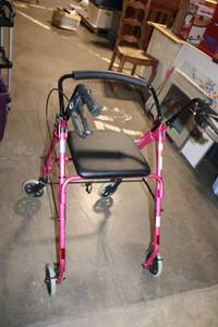 lot 261 image: Lumex Pink 4-Wheel Rollator Walker with Padded Seat
