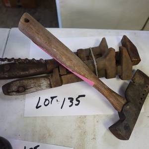 lot 135 image: ROOFERS HAMMER AND VINTAGE WRENCHES