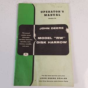lot 31 image: MODEL RW  JOHN DEERE OPERATORS MANUAL  VINTAGE