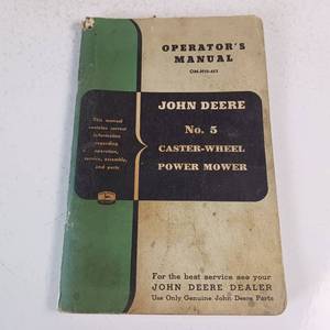 lot 34 image: MODEL #5 CASTOR WHEEL POWER MOWER   JOHN DEERE OPERATORS MANUAL  VINTAGE