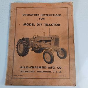 lot 36 image: MODEL D17  ALIS CHALMERS OPERATORS MANUAL  VINTAGE