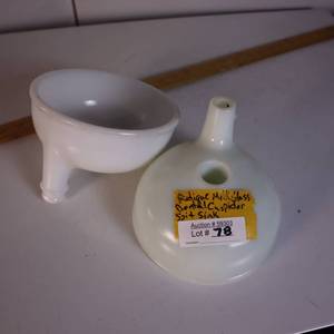 lot 78 image: ANTIQUE MILK GLASS DENTAL CUSPIDOR  for a spit sink
