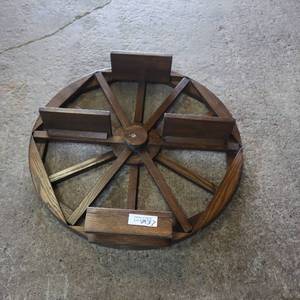 lot 237 image: UNIQUE WOODEN WHEEL SHELF DISPLAY