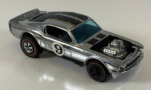 lot 27 image: 1969 REDLINE Hot Wheels Chrome Boss Hoss Mustang Nice Condition Has Number Stickers Present