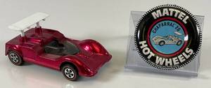 lot 42 image: 1968 REDLINE Hot Wheels Chaparral 2G Transparent Rose Red With Button (Button Stem Missing) Nice Condition
