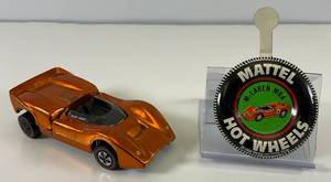 lot 43 image: 1968 REDLINE Hot Wheels Mclaren M6A Transparent Orange With Button Nice Condition