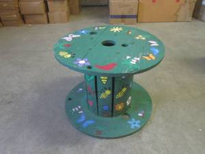 lot 80 image: (EW3) Painted Wood Cable Spool Deco...