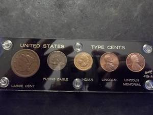 lot 16 image: US Type Cents Large, Flying Eagle, Indian, Lincoln Wheat & Lincoln Memorial