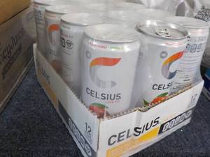 lot 57 image: 12 pack Celsius Non-Carbonated Peac...