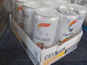 lot 58 image: 12 pack Celsius Non-Carbonated Peac...
