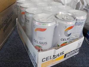 lot 59 image: 12 pack Celsius Non-Carbonated Peac...
