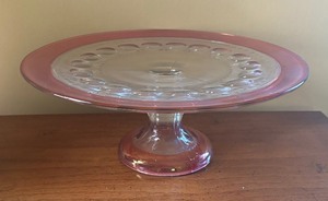 lot 23 image: Vintage Kings Crown Cranberry Flash Glass Pedestal Cake Plate