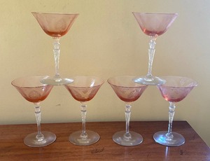 lot 39 image: Vintage Pink Etched Stemware