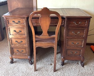 lot 11 image: Vintage Wooden Desk with Chair  Vintage Writing Desk